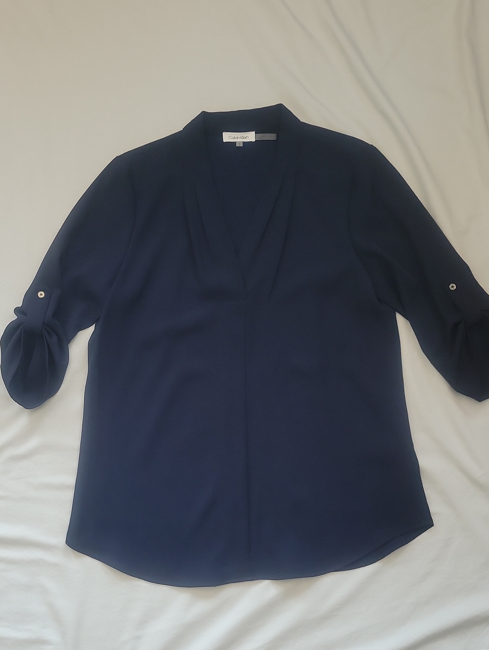 Calvin Klein Dark Navy V-Neck 3/4 Sleeve Blouse